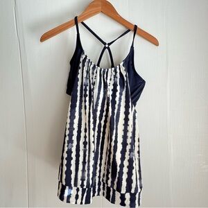 Athleta Navy and White Strappy Bikini Top swim tankini size 34 D/DD